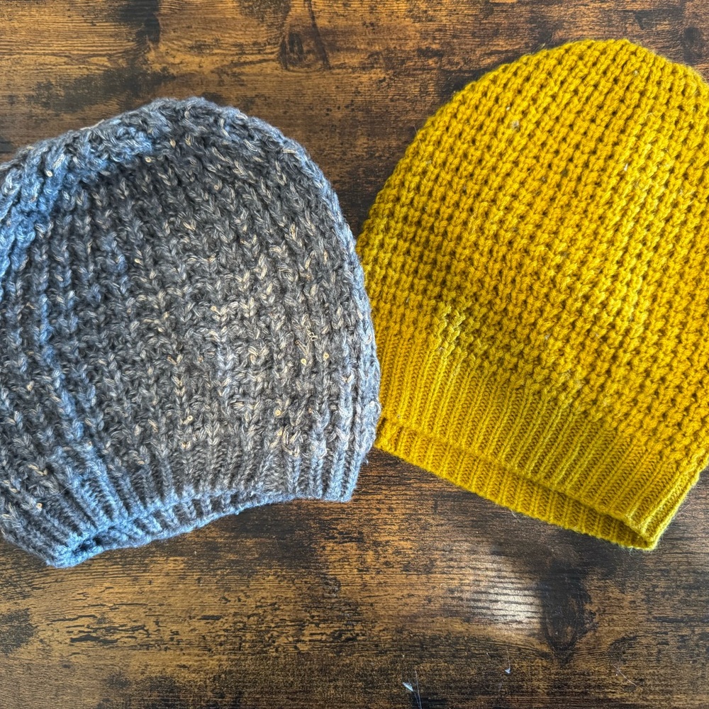 Cozy Knit Beanie Set - Gray w/ sparkle and Mustard Yellow